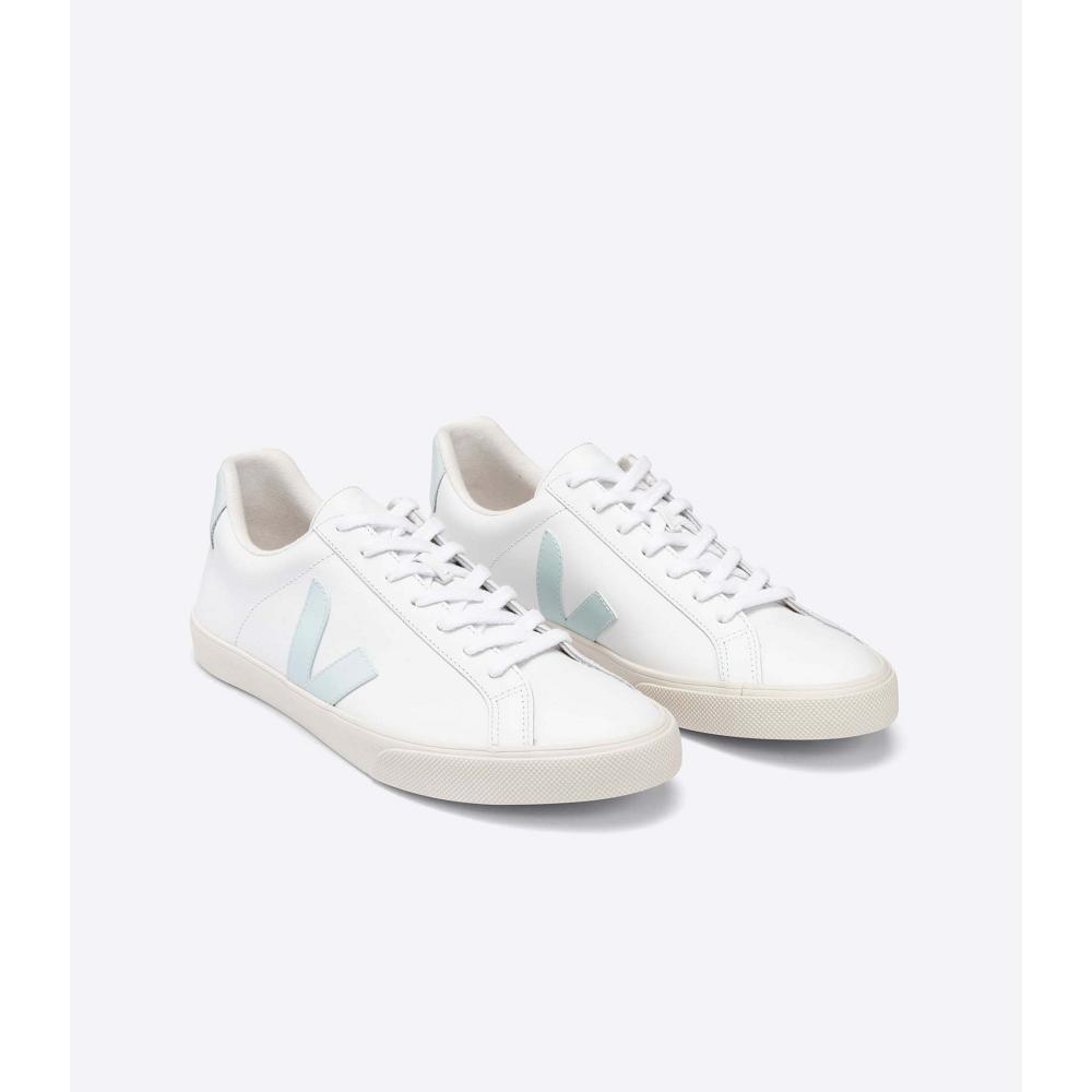 White/Blue Women's Veja ESPLAR LEATHER Sneakers | AU 609WNB